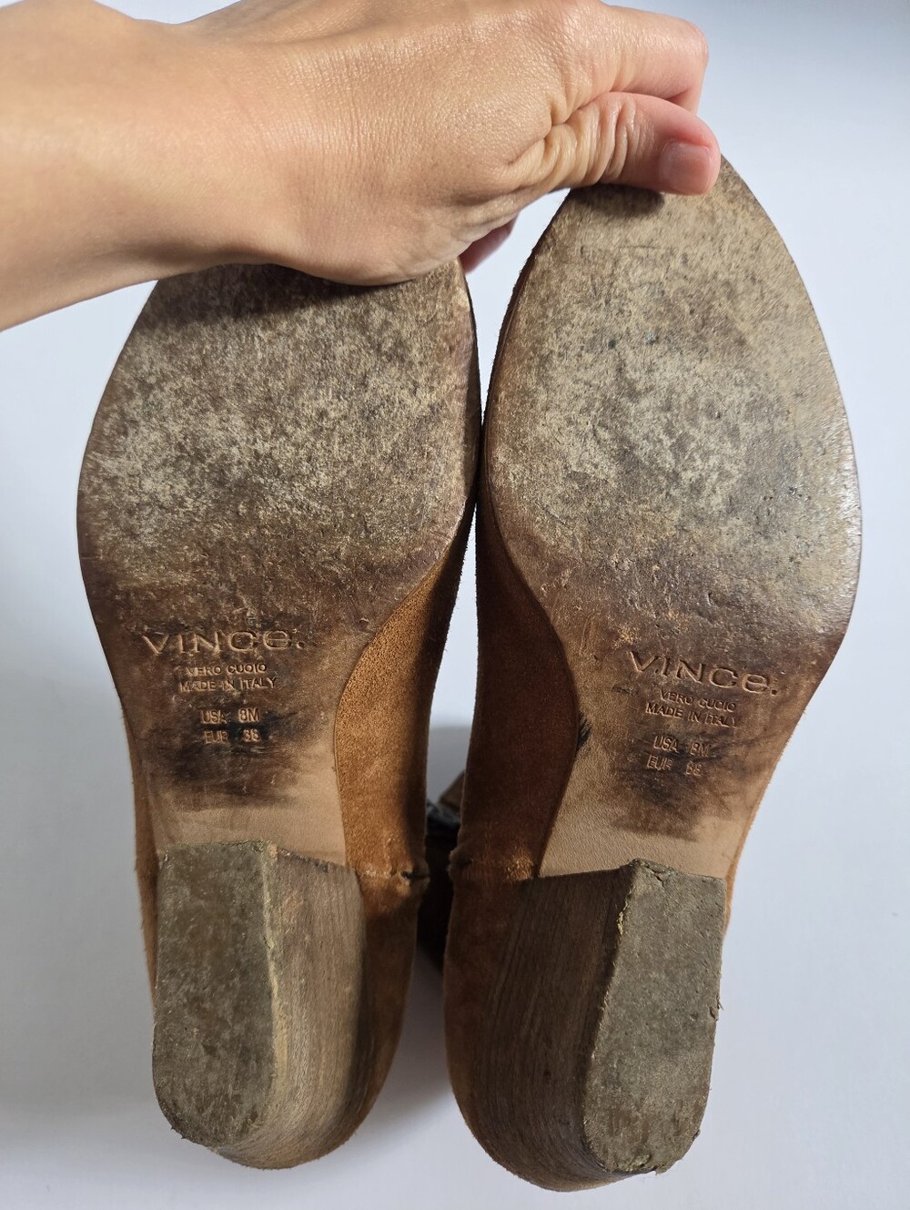 Vince brown suede leather sole low heel pointed toe ankle booties sz 8 - Picture 5 of 8